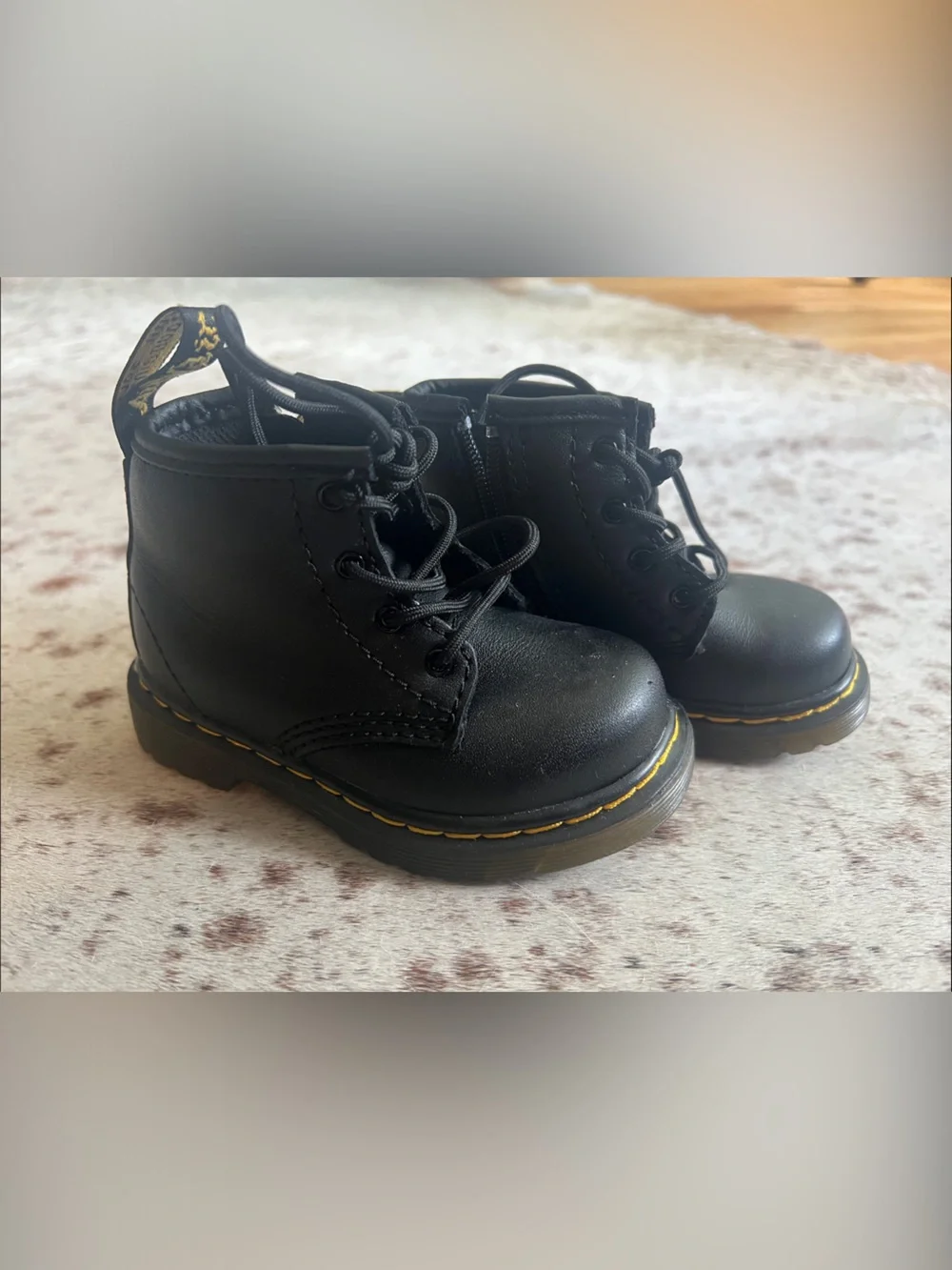 Toddler Dr. Martens Black Lace-Up Boots with Yellow Stitching- like new